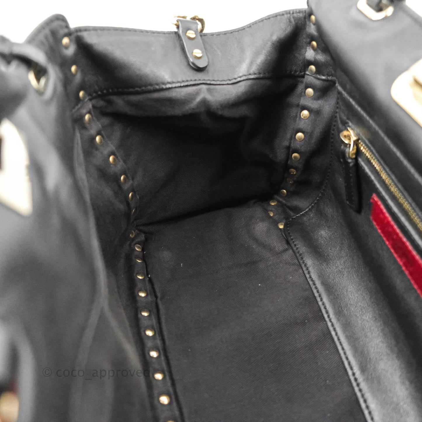Valentino Garavani Small Trapeze Rockstud Black Grained Calfskin Gold Hardware