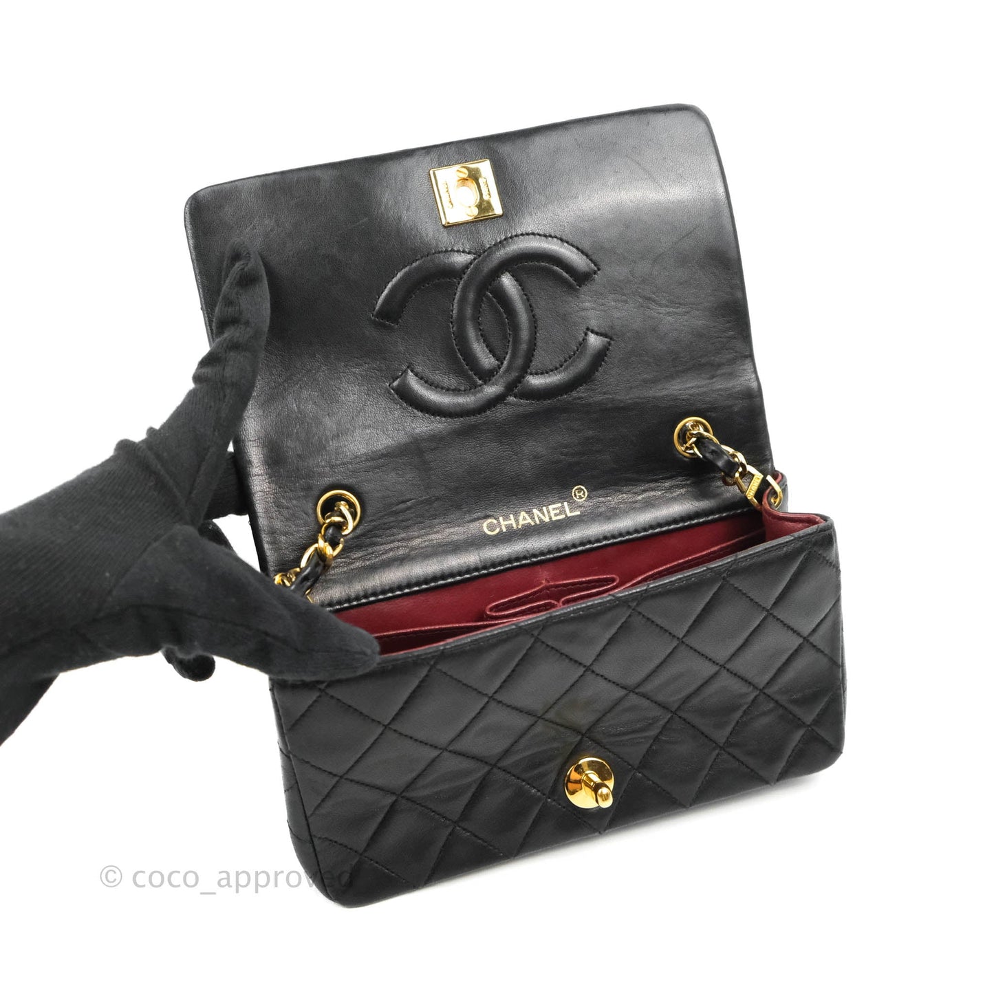 Chanel Vintage Small Single Full Flap Bag Black Lambskin 24K Gold Hardware
