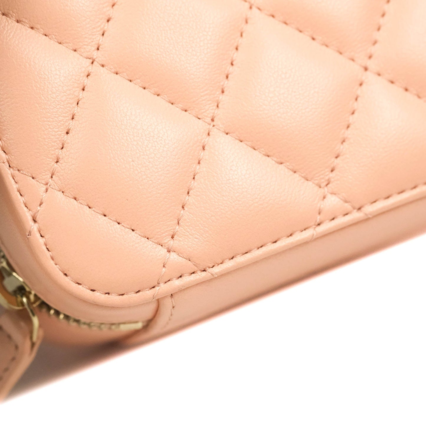 Chanel Mini Pearl Crush Quilted Camera Case Beige Pink Lambskin Aged Gold Hardware