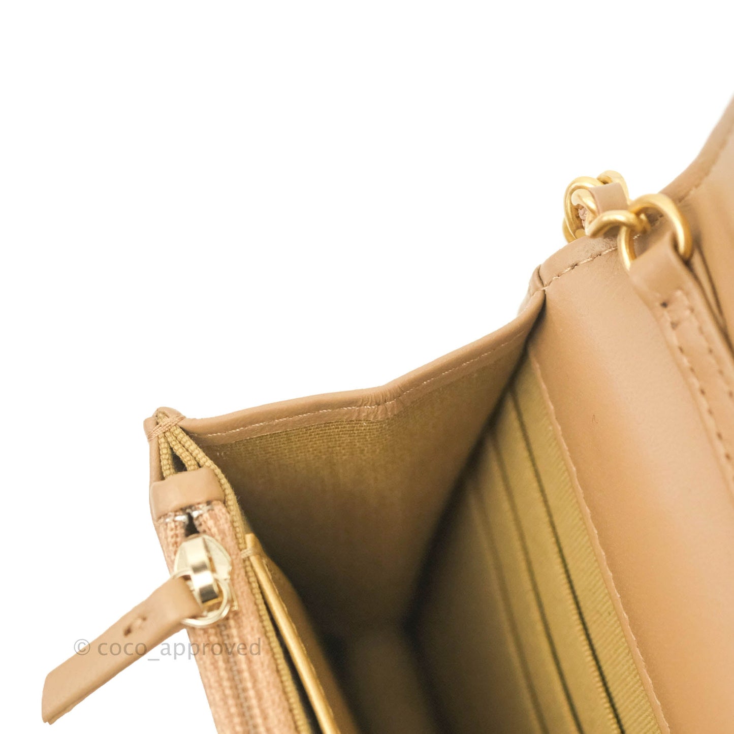 Chanel Quilted Pearl Crush Wallet on Chain WOC Beige Lambskin Aged Gold Hardware 22B