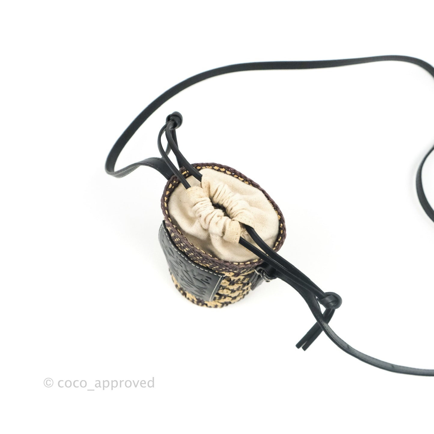Loewe Cylinder Pocket In Raffia and Calfskin