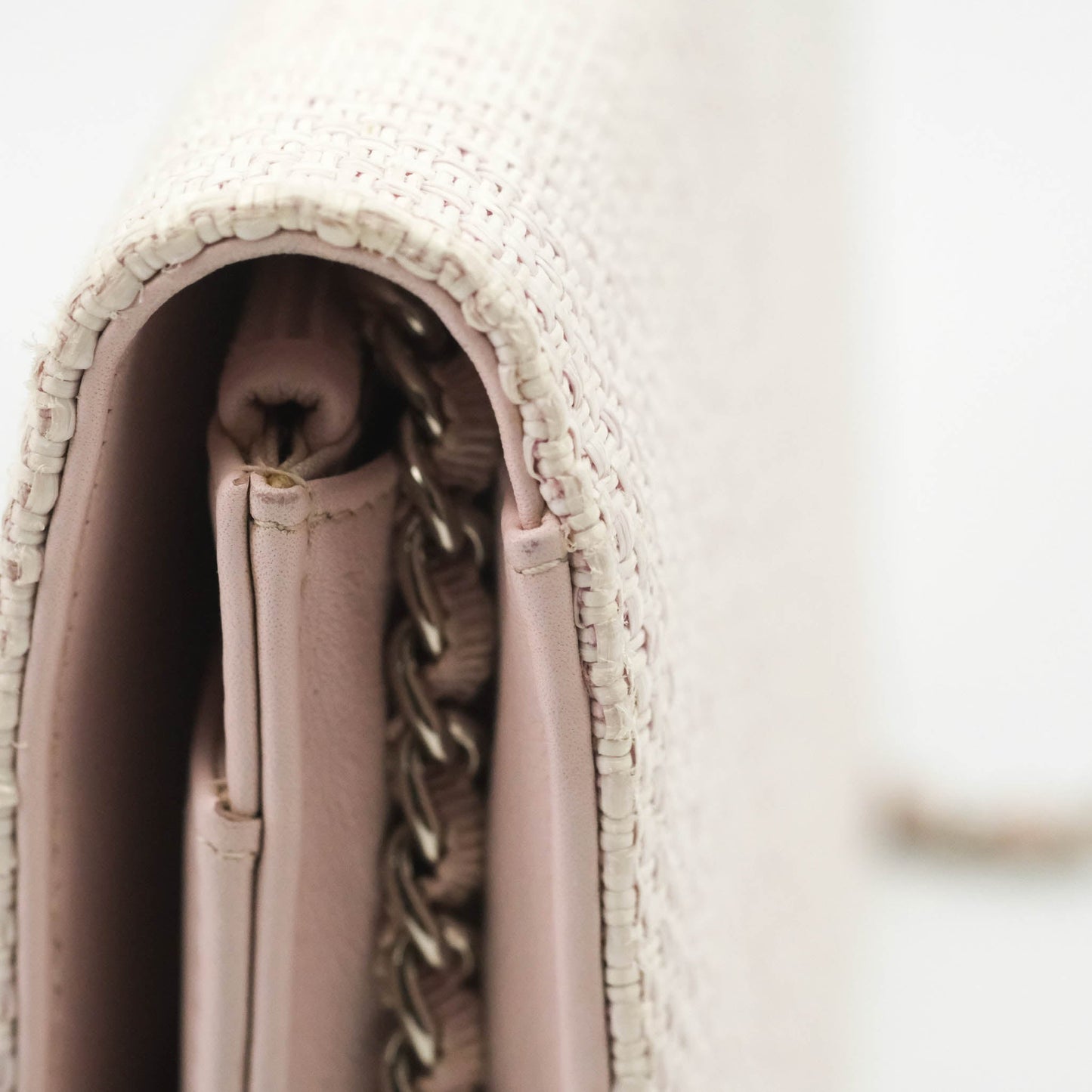 Chanel Deauville Wallet On Chain WOC Pink Canvas Silver Hardware