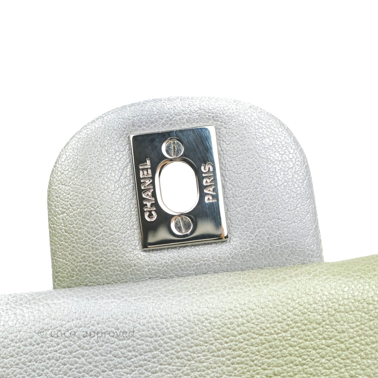 Chanel Quilted Mini Rectangular Flap Ombre Grey Green Metallic Goatskin Silver Hardware 22C
