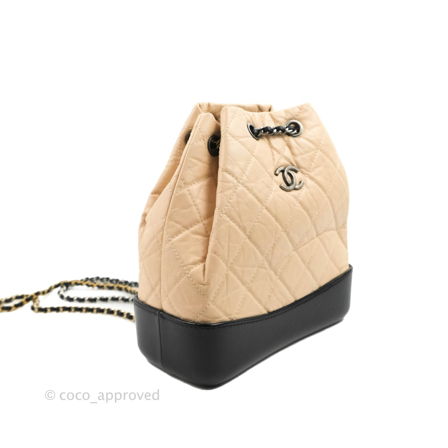 Chanel Small Gabrielle Backpack Beige Black Aged Calfskin