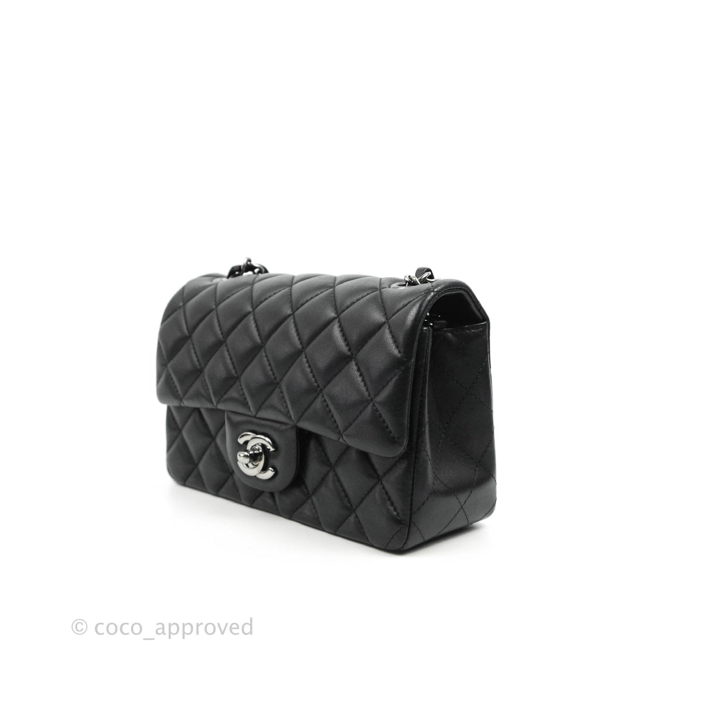 Chanel Quilted Mini Rectangular Black Lambskin Dark Silver Hardware
