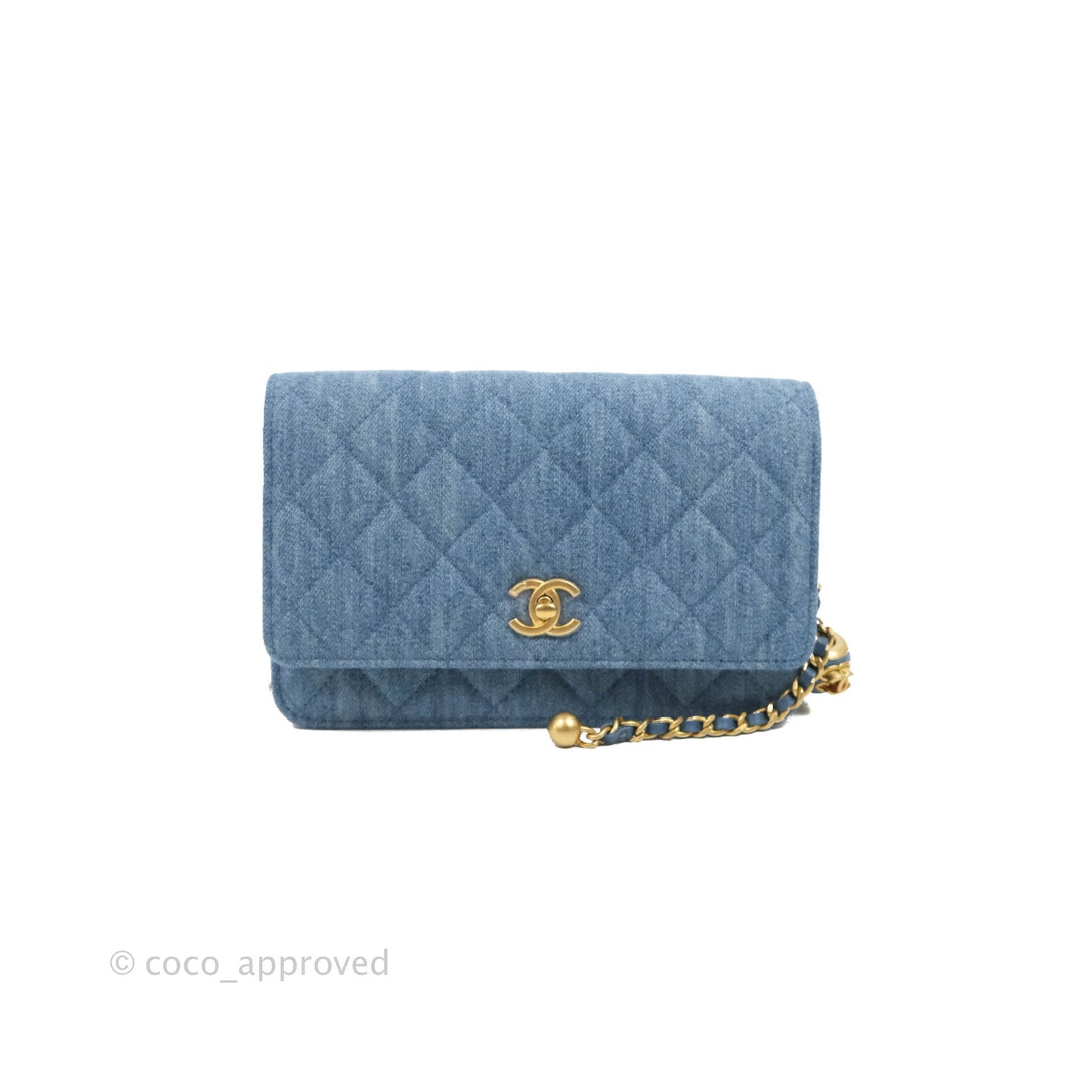 Chanel Quilted Pearl Crush Wallet on Chain WOC Denim Aged Gold Hardware