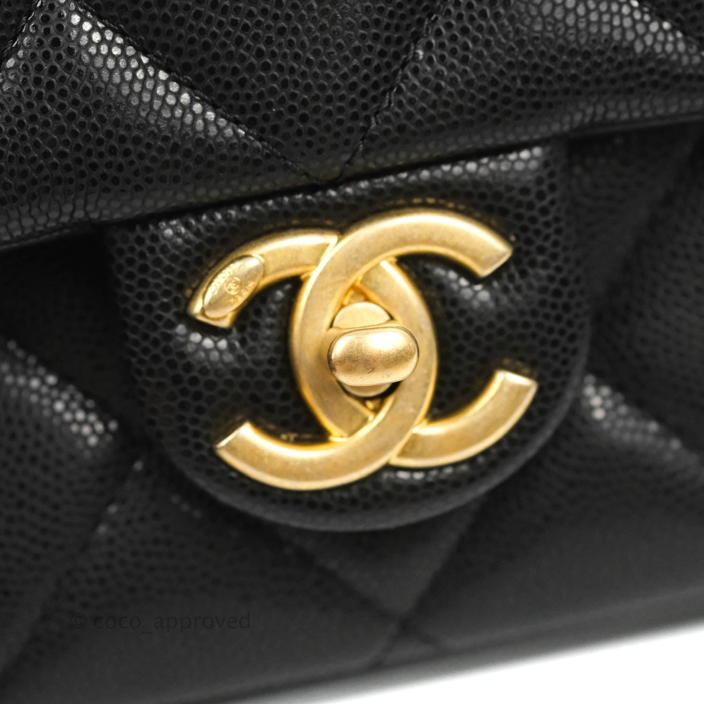 Chanel Small Flap with Coin Charm Black Caviar Aged Gold Hardware 22A