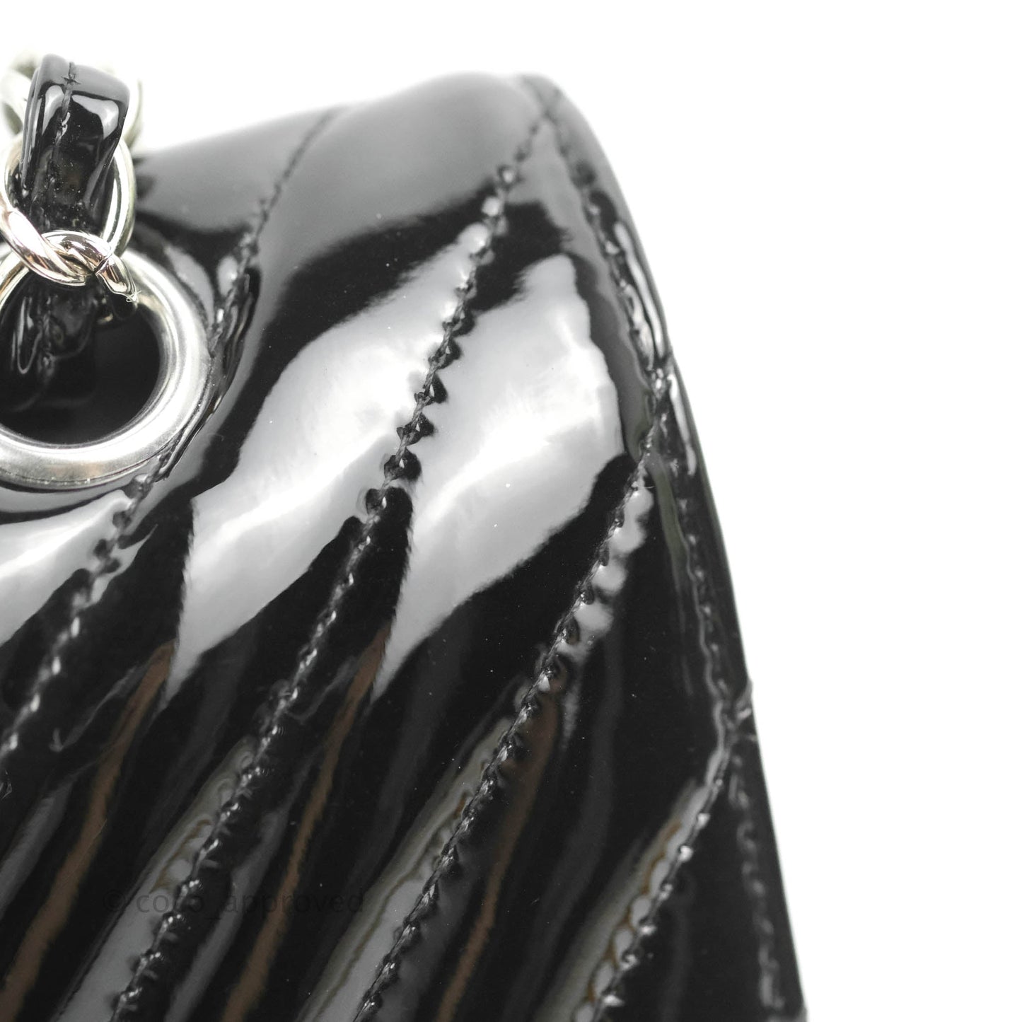 Chanel Classic M/L Medium Chevron Double Flap Black Patent Silver Hardware