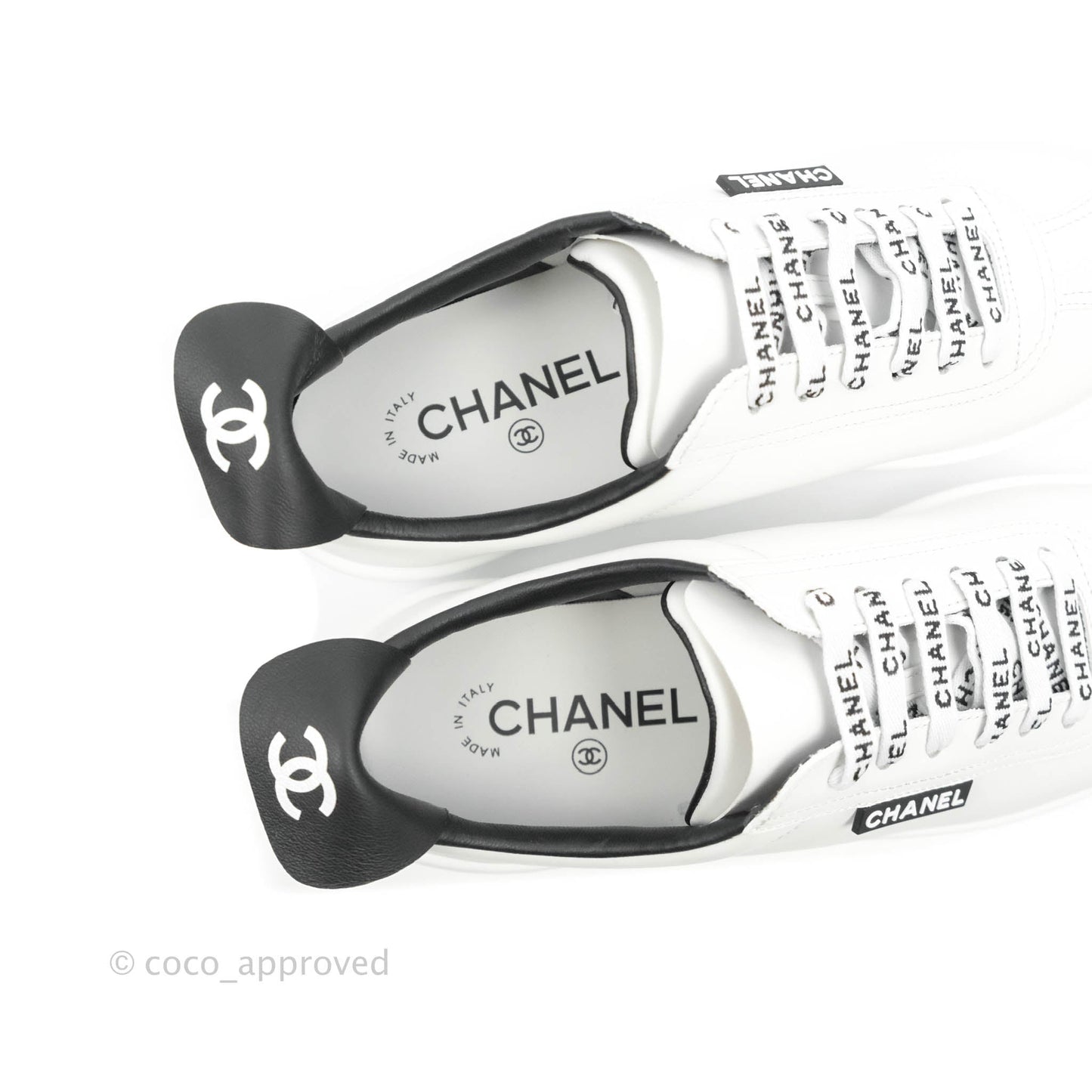Chanel Logo Pull Tab Lace-up Sneakers White & Black Size 38