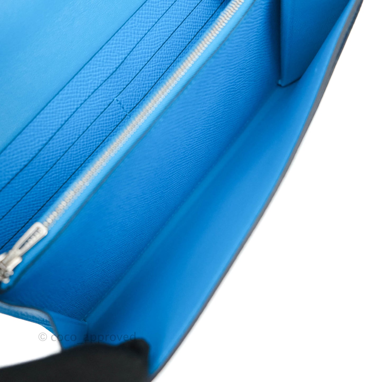 Hermès Constance Long To Go Wallet Alligator Leather Lock Blue Epsom Palladium Hardware