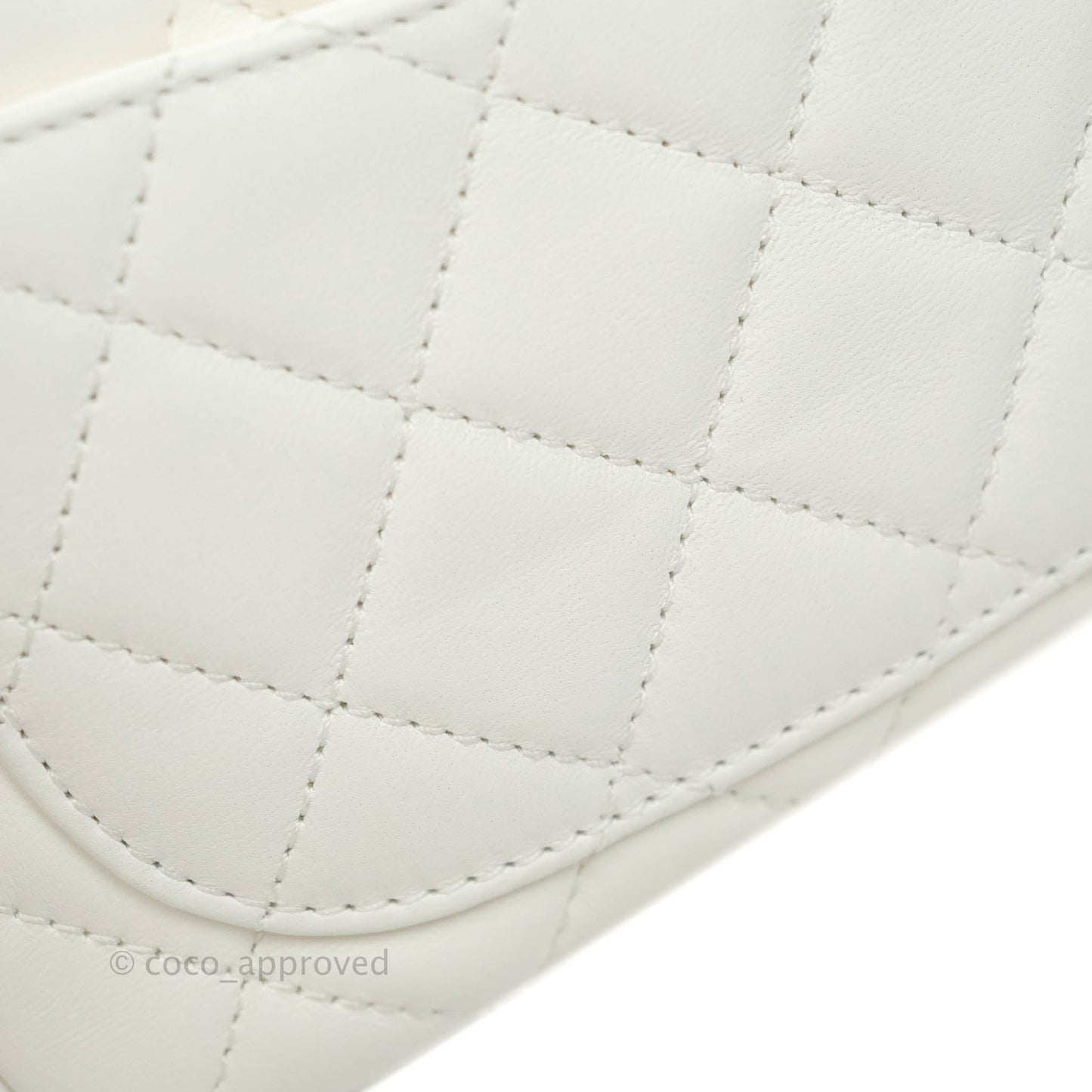 Chanel Mini Square Pearl Crush Quilted White Lambskin Gold Hardware
