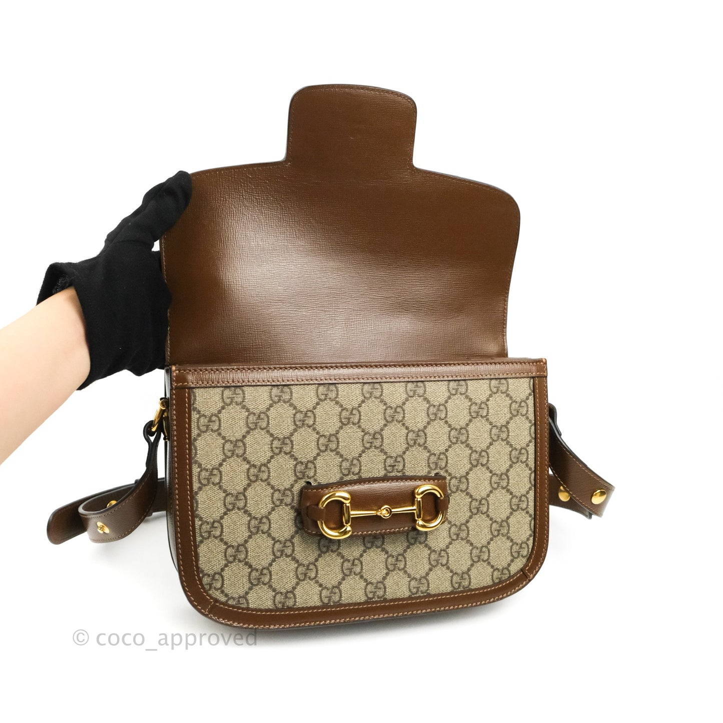 Gucci Horsebit 1955 GG Supreme Canvas Brown Shoulder Bag Gold Hardware