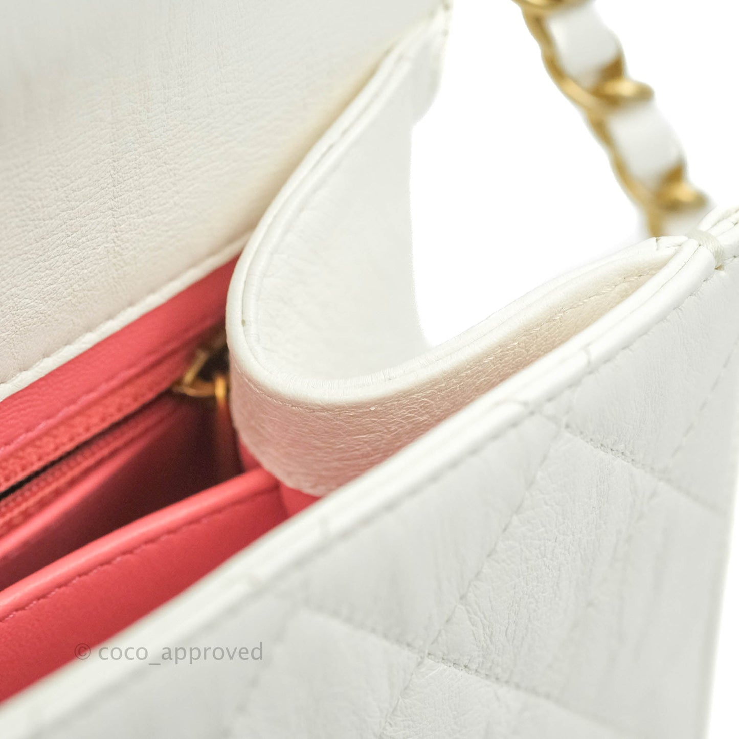 Chanel Quilted CC Top Handle Flap White Calfskin Aged Gold Hardware
