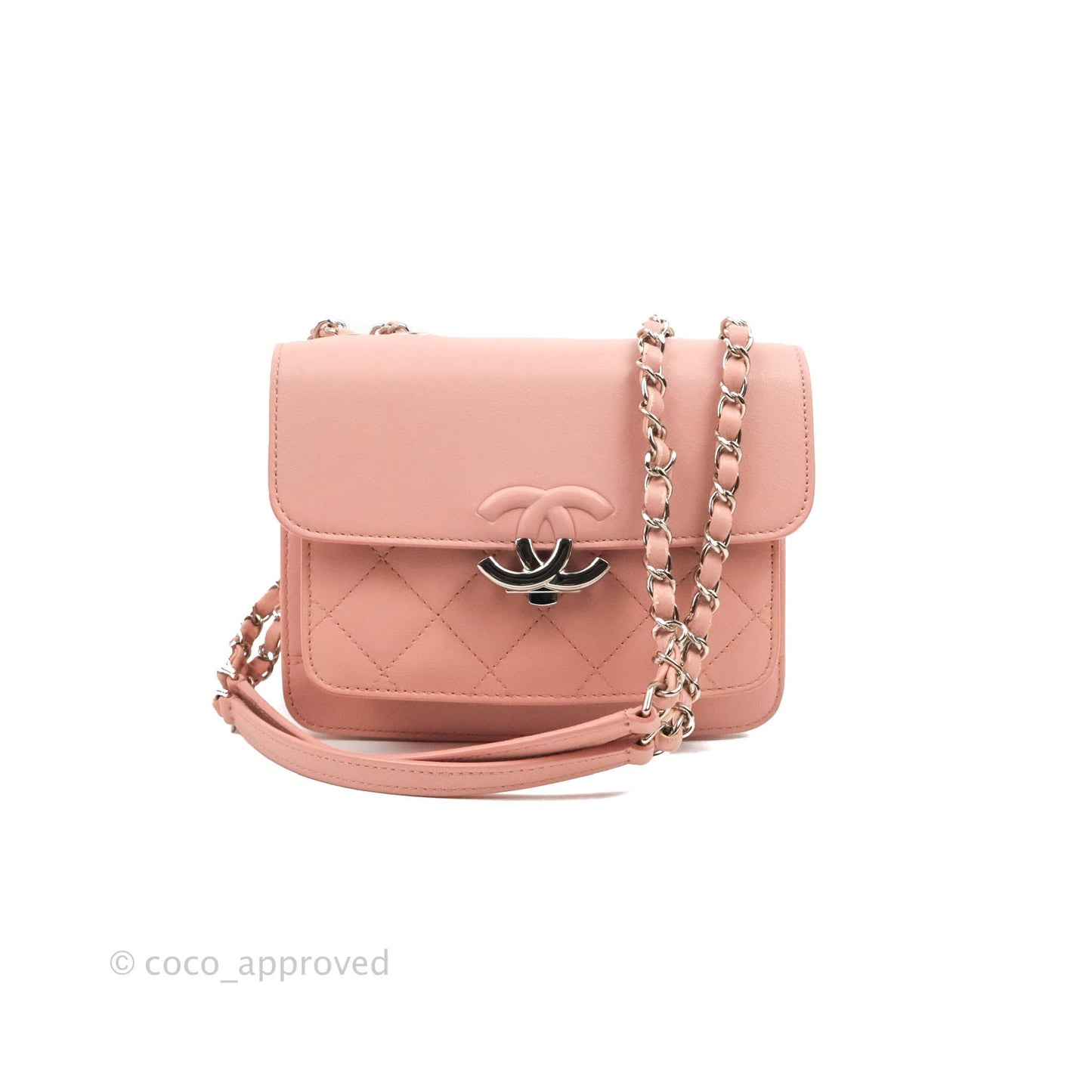 Chanel Small CC Box Flap Bag Pink Calfskin Silver Hardware