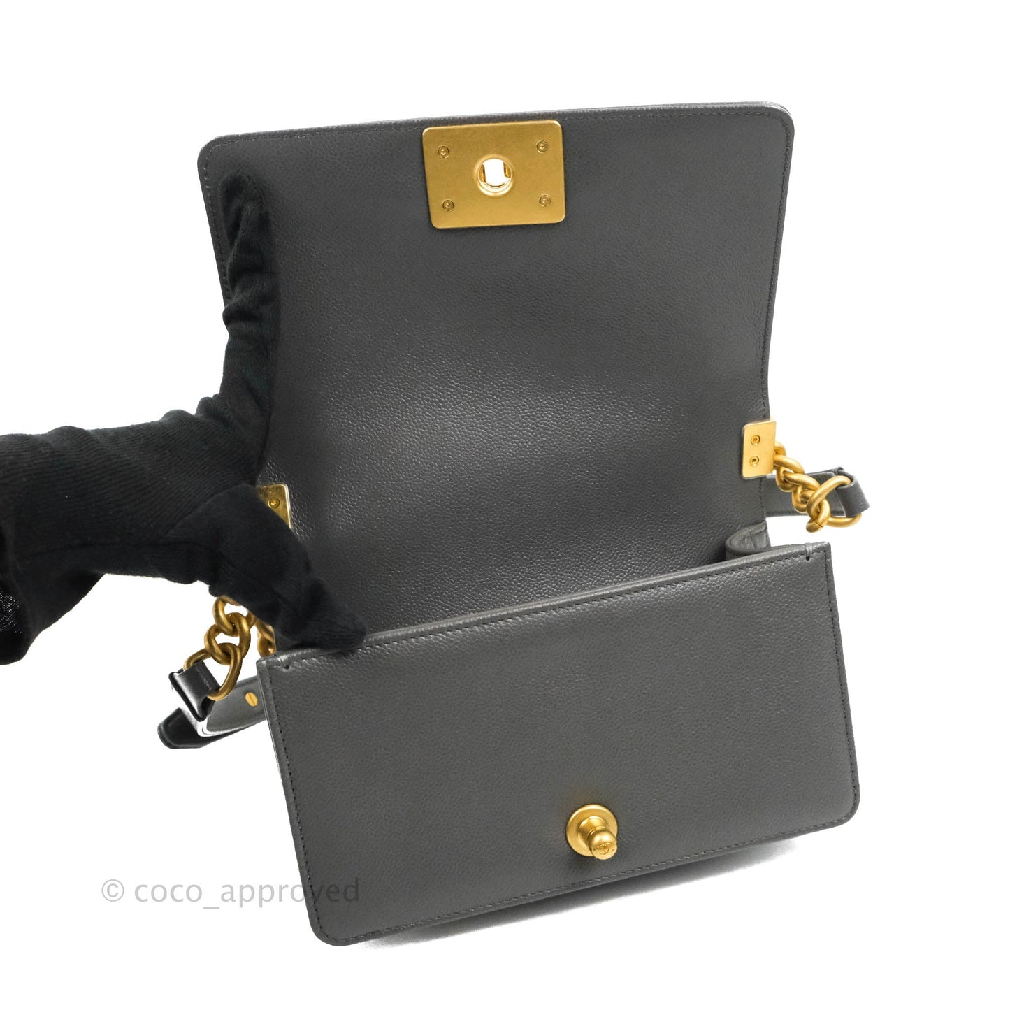 Chanel Small Boy Dark Grey Caviar Aged Gold Hardware