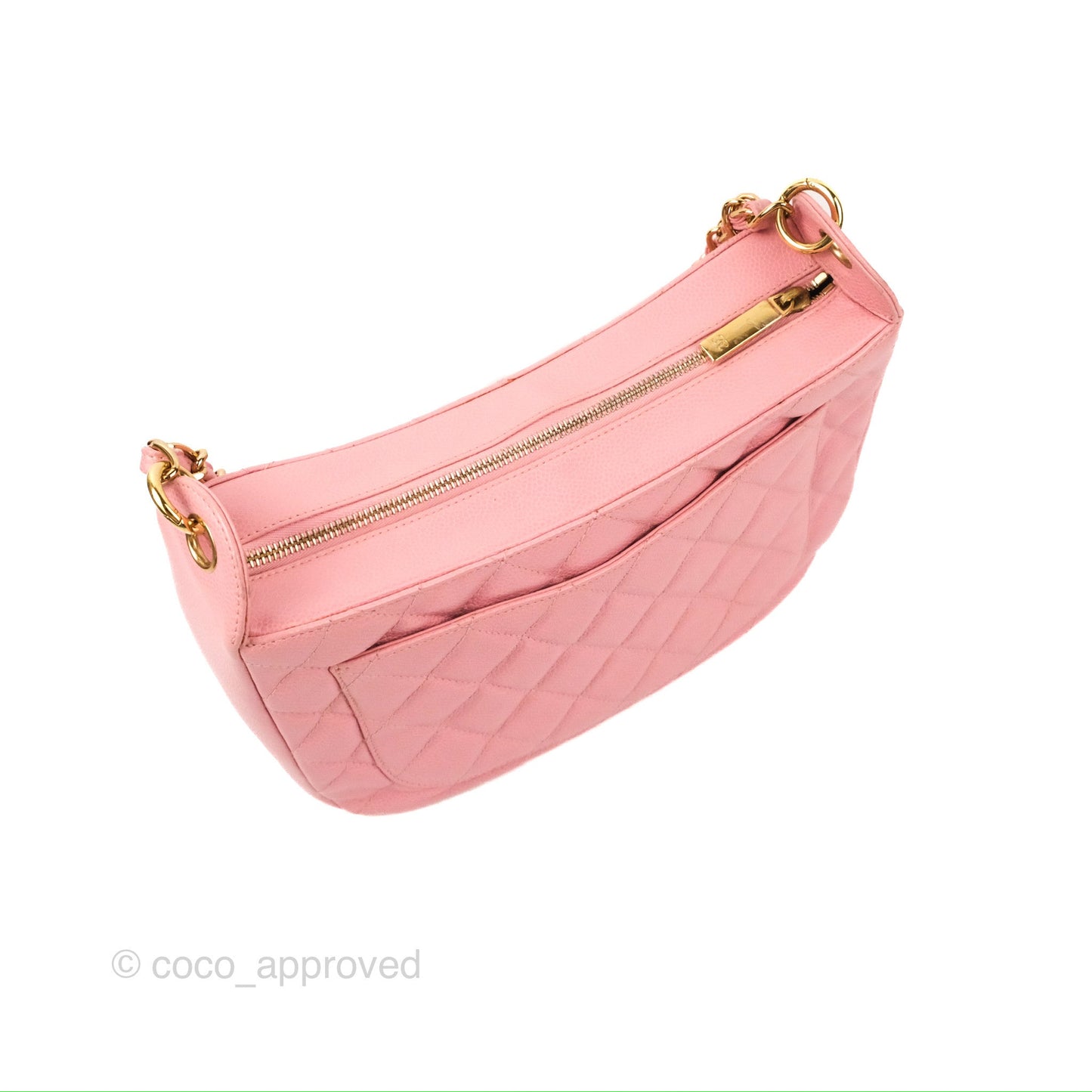 Chanel Vintage CC Quilted Shoulder Bag Pink Caviar Gold Hardware