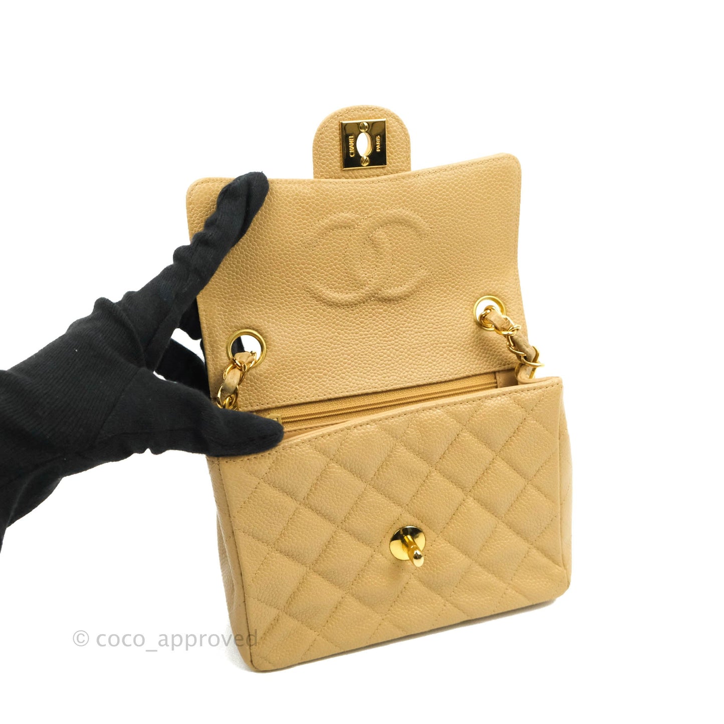 Chanel Vintage Quilted Mini Square Dark Beige Caviar 24K Gold Hardware