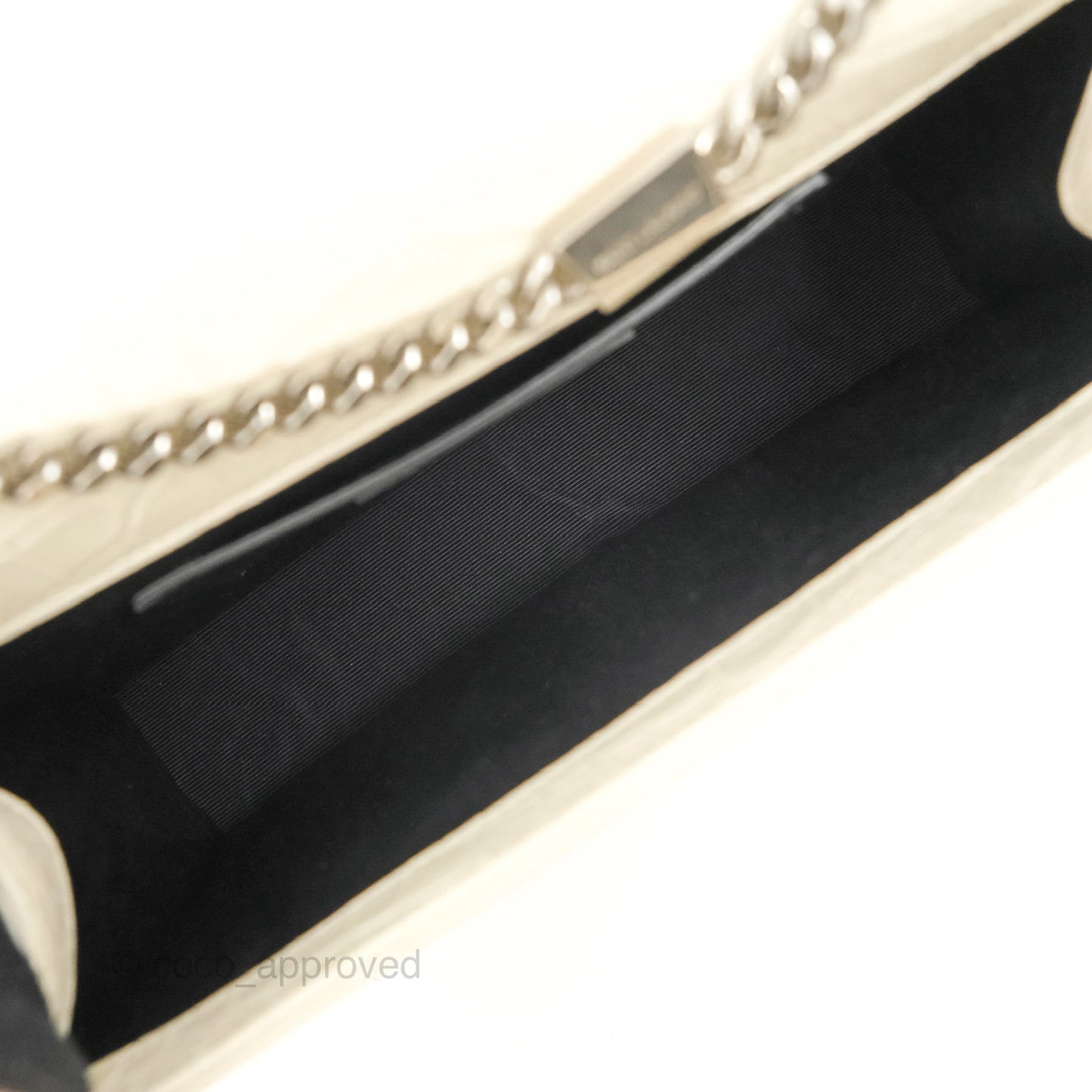 Saint Laurent Medium Kate Tassel Chain Bag Blanc Vintage Crocodile Embossed Calfskin Silver Hardware