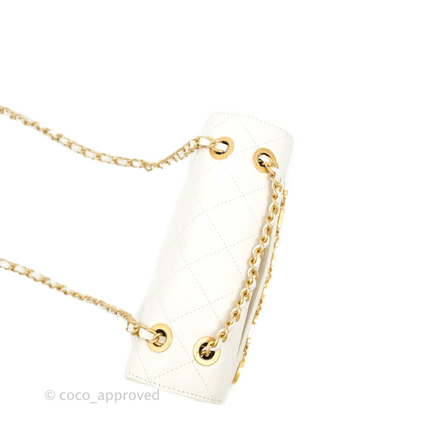 Chanel Small Logo Enchained Flap Bag White Calfskin Aged Gold Hardware 20S