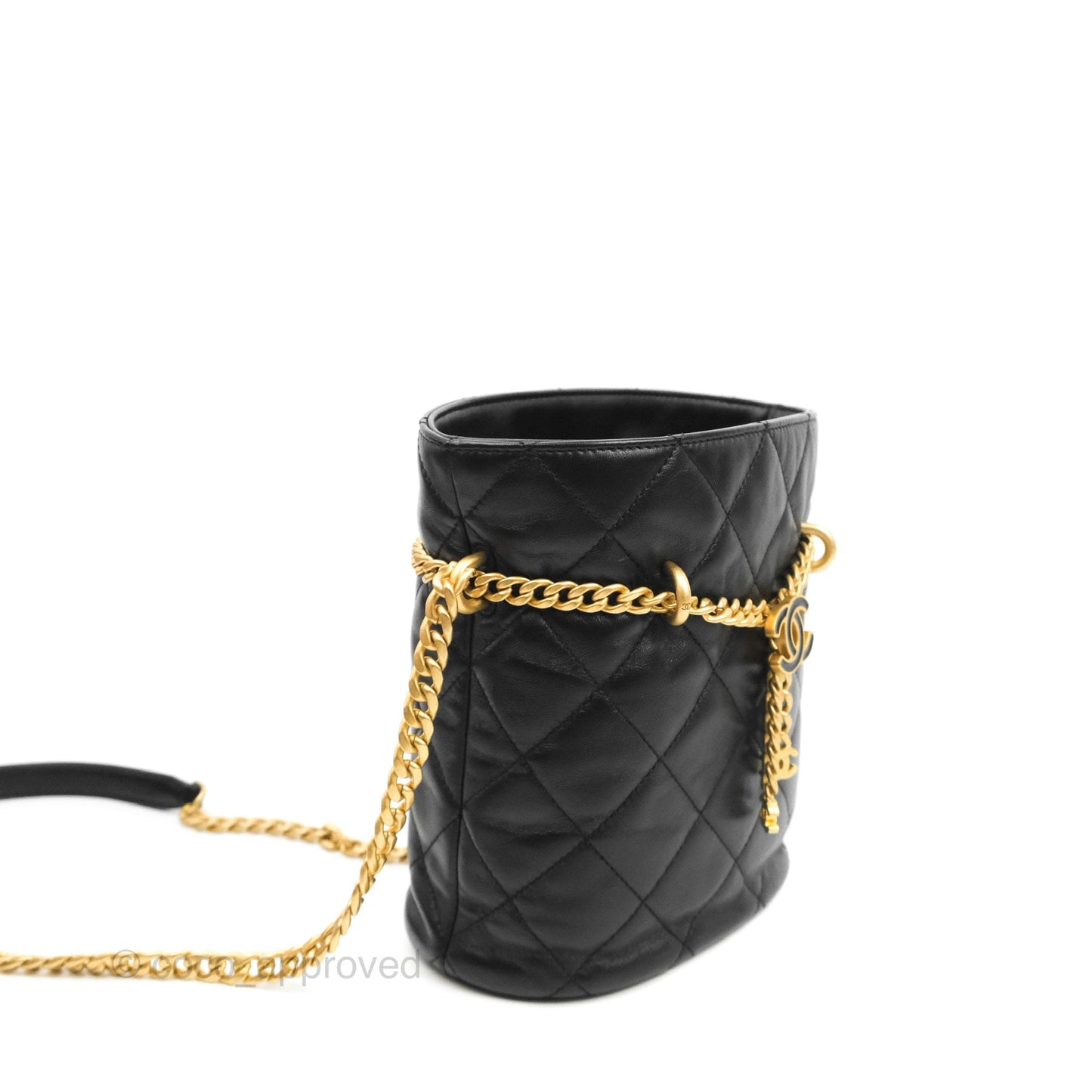 Chanel Enamel CC Bucket Bag Black Lambskin Gold Hardware 22S