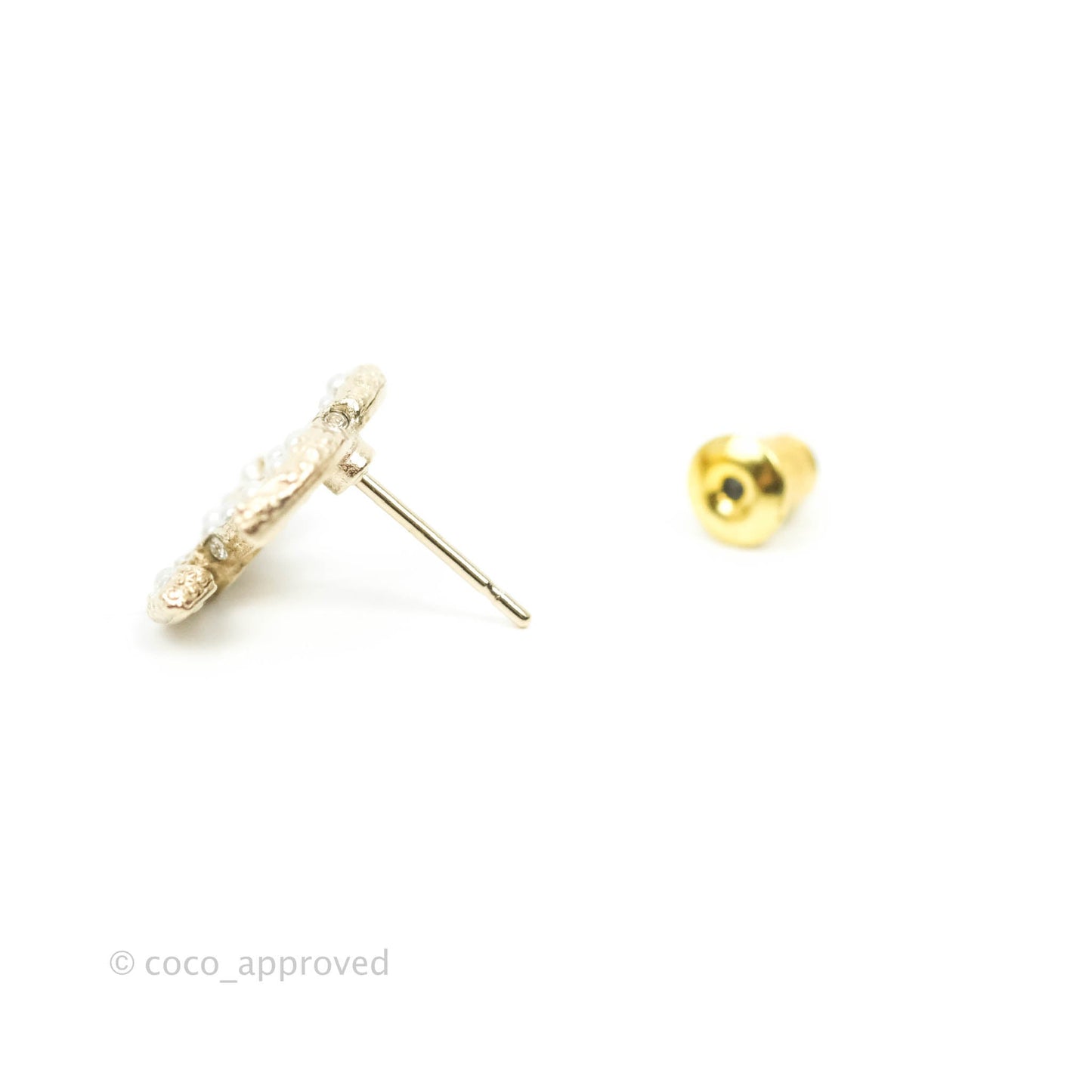 Chanel Pearl CC Earrings Gold Tone 22V