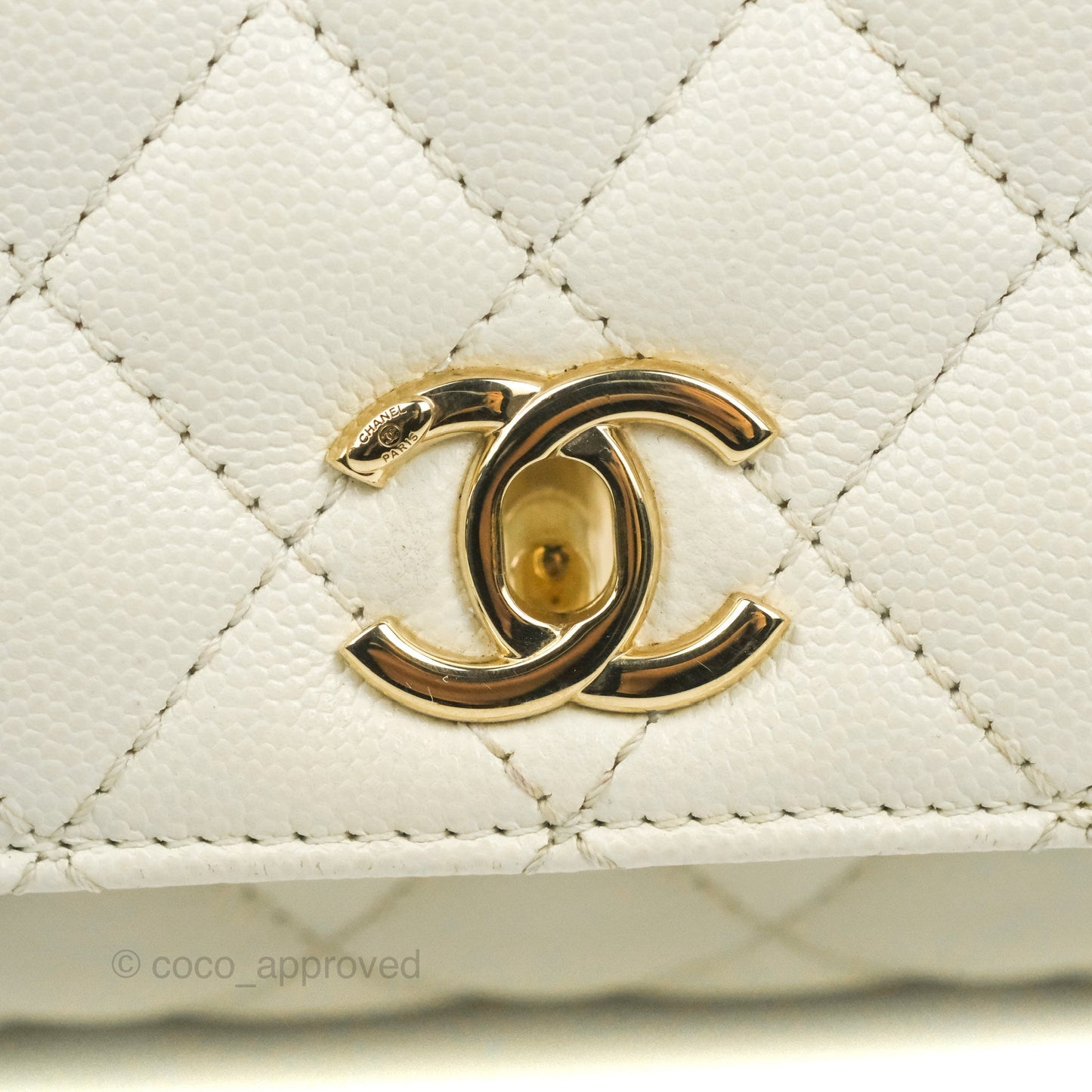 Chanel Mini Coco Handle Quilted Ivory Caviar Gold Hardware