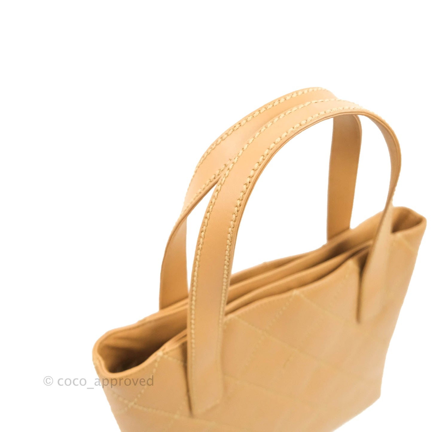 Chanel Vintage Quilted CC Tote Bag Beige Calfskin Gold Hardware