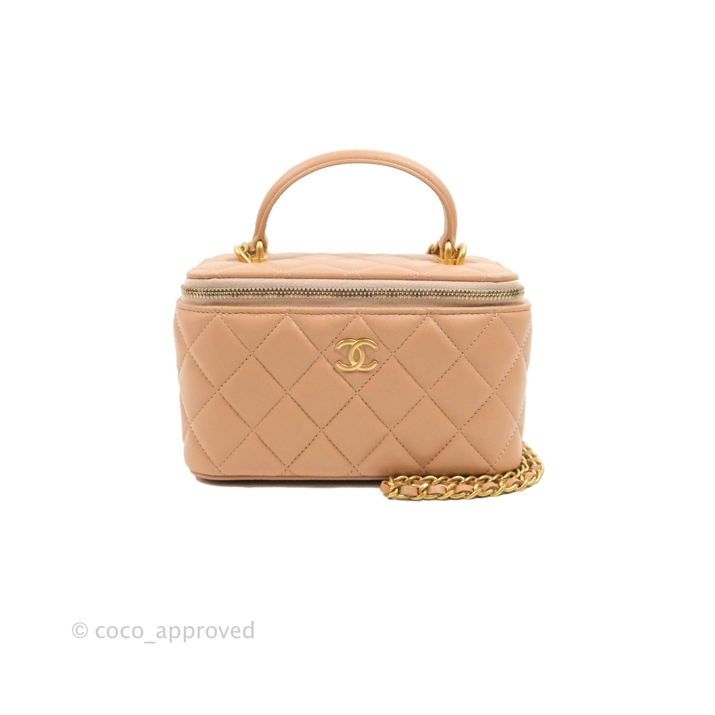 Chanel Vanity Rectangular Top Handle Beige Lambskin Gold Hardware
