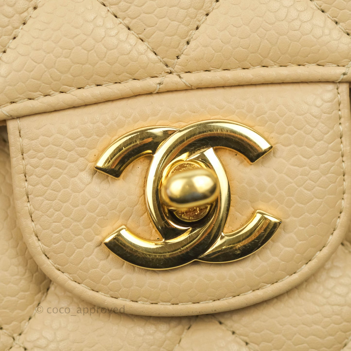 Chanel Classic M/L Medium Flap Quilted Beige Caviar Gold Hardware