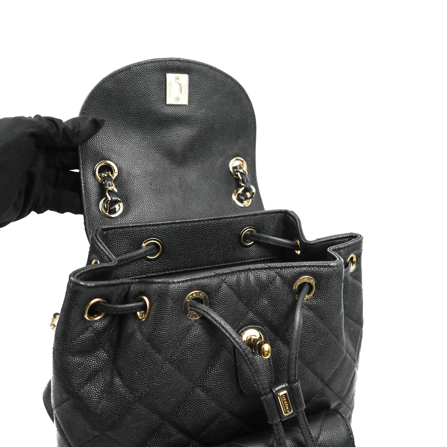Chanel Quilted Black Caviar Duma Backpack Bag Gold Hardware