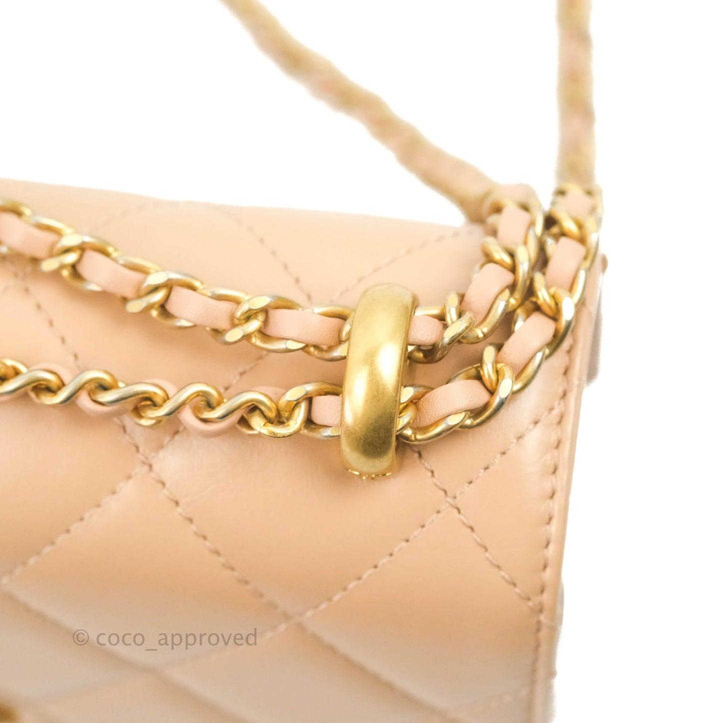 Chanel Quilted Perfect Fit Adjustable Beige Calfskin Gold Hardware 21A