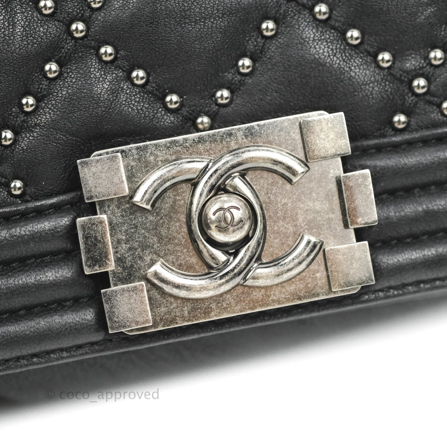 Chanel Quilted Small Boy Studded Bag Black Aged Calfskin Ruthenium Hardware