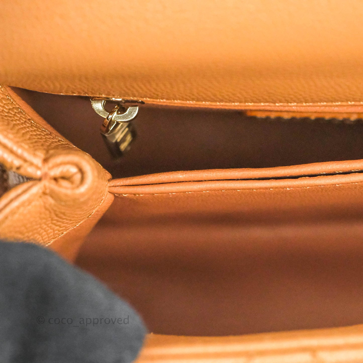 Chanel Mini Coco Handle Quilted Dark Beige Caramel Caviar Lizard Embossed Handle Gold Hardware