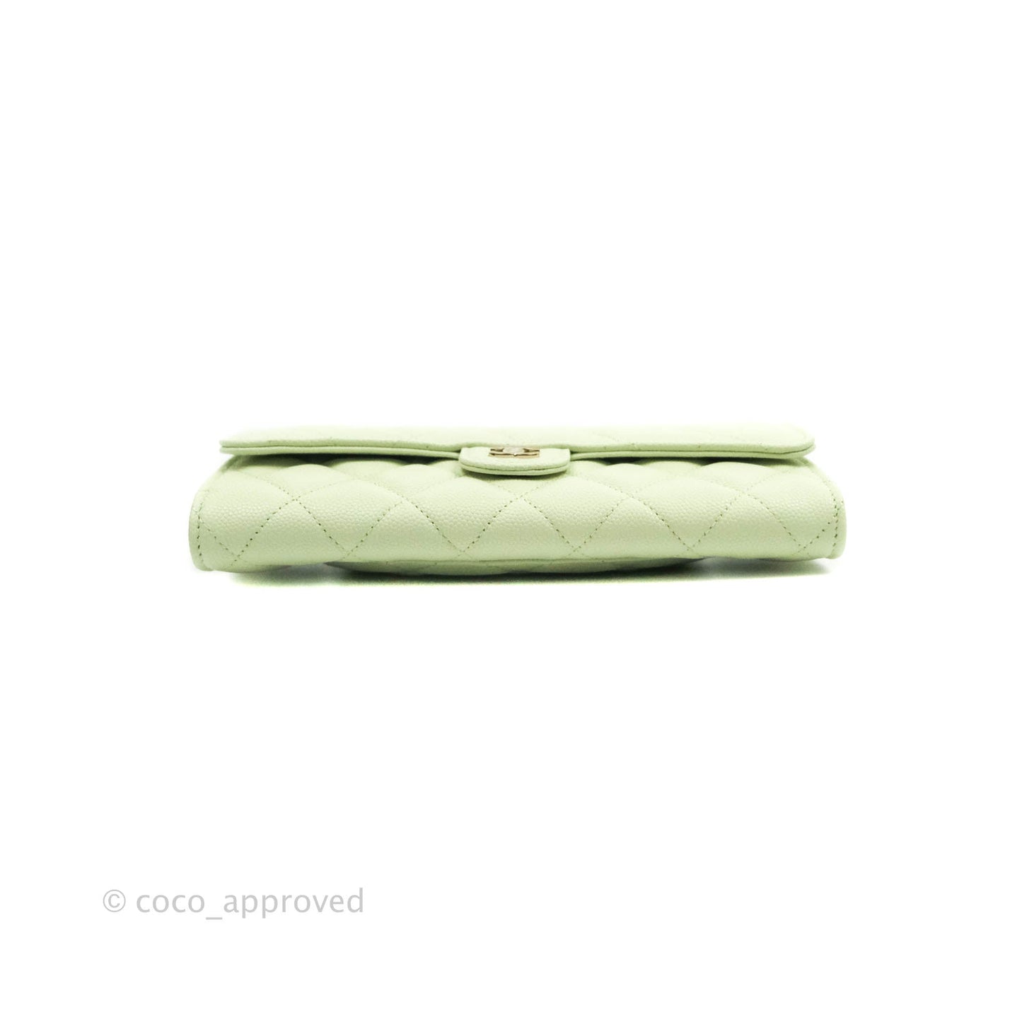 Chanel Caviar Quilted Long Flap Wallet Mint Green Caviar Gold Hardware 22C