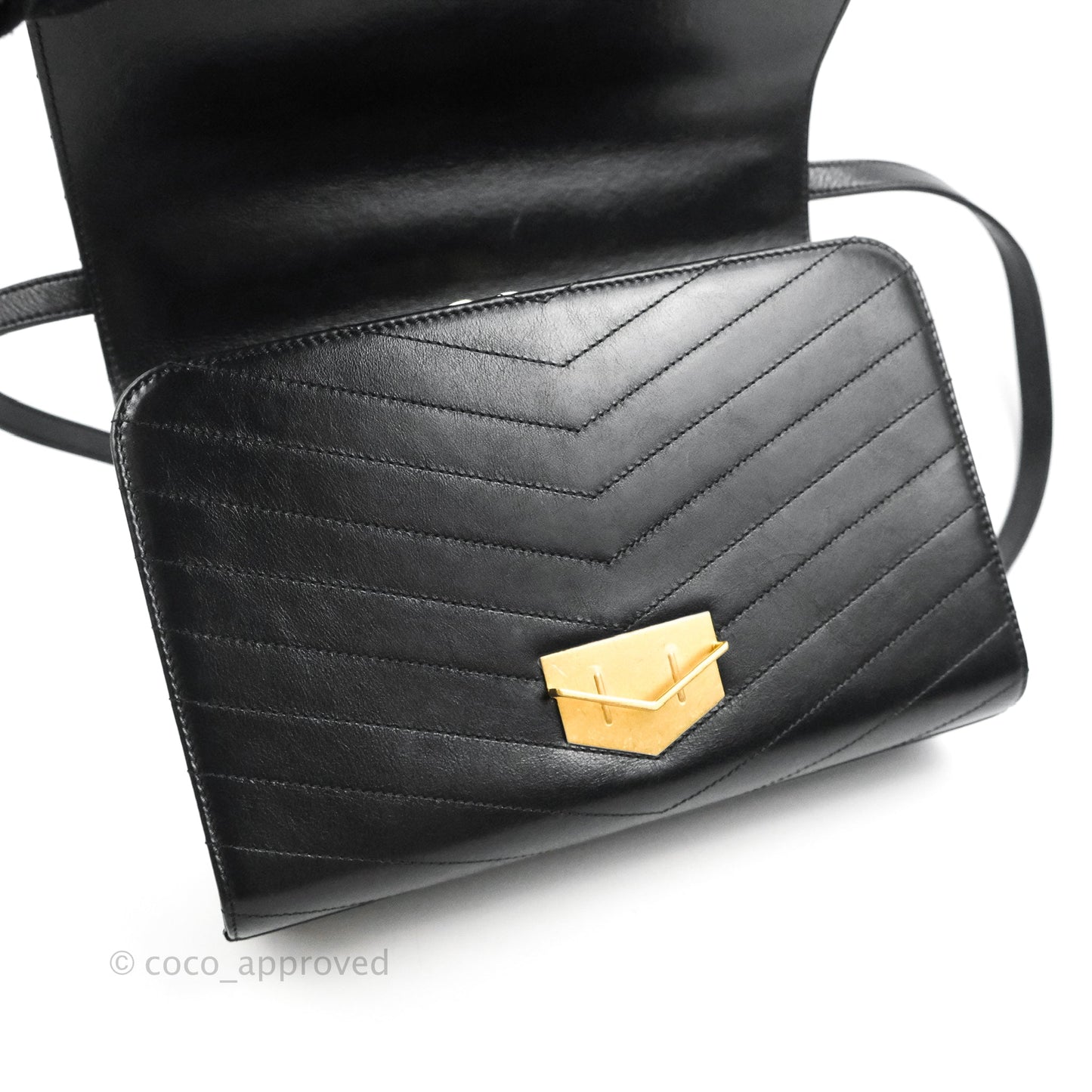 Chanel Medal Envelope Flap Bag Chevron Black Calfskin Aged Gold Hardware