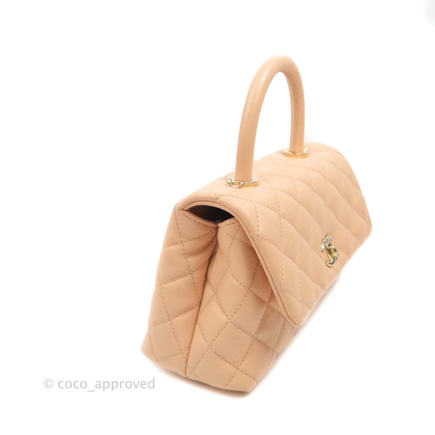 Chanel Small Coco Handle Quilted Peach Clair Caviar Gold Hardware