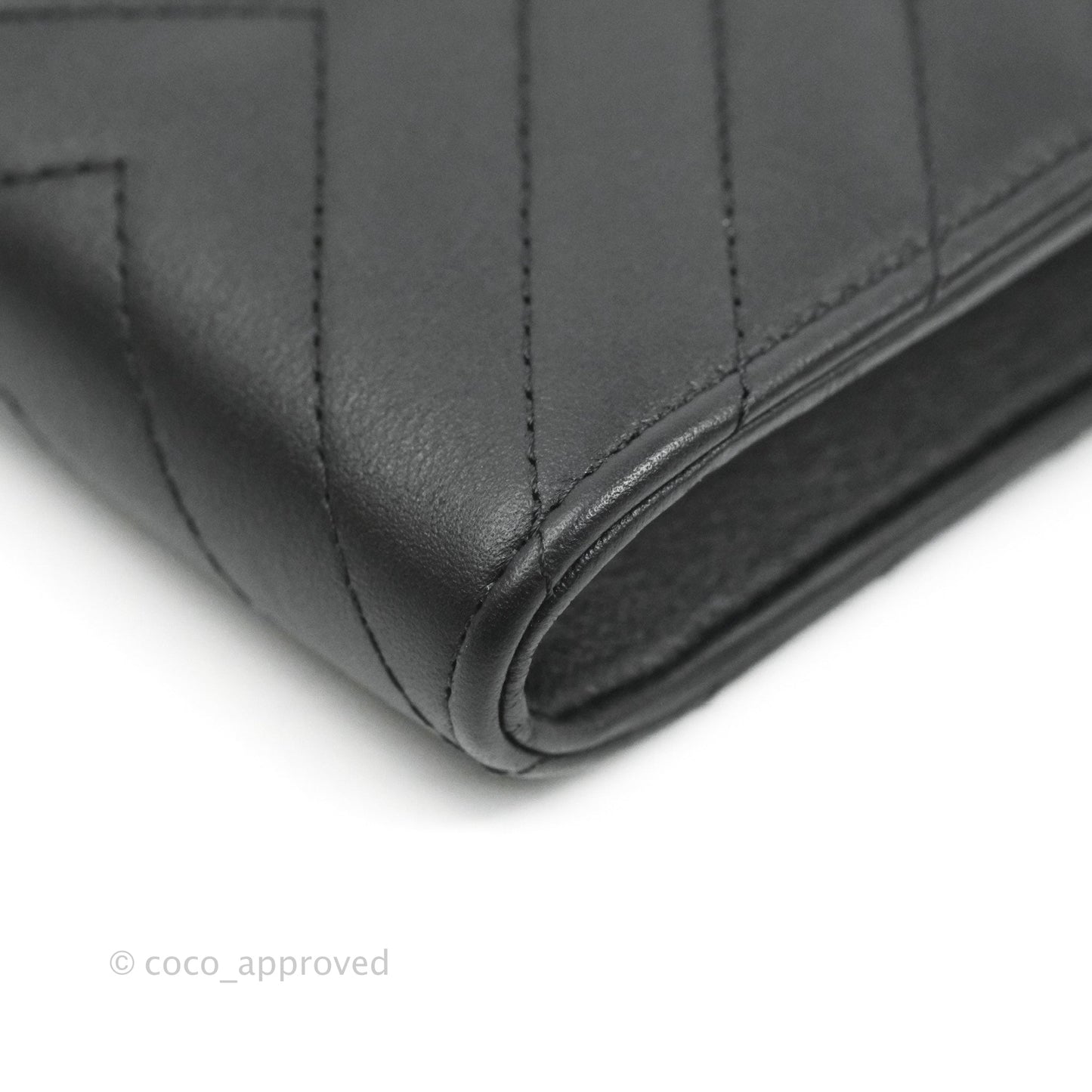 Chanel Classic Chevron Phone Holder Calfskin Black Silver Hardware