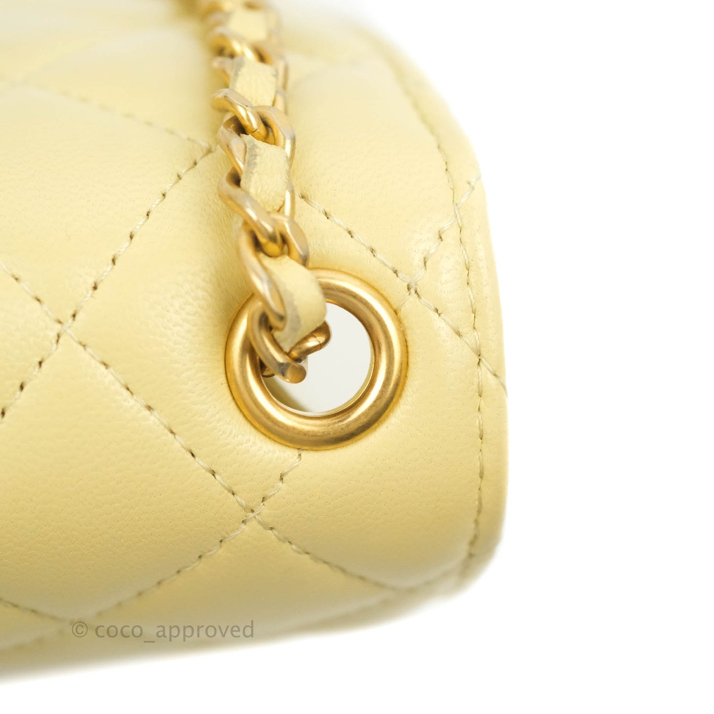 Chanel Quilted Pearl Crush Phone Holder With Chain Yellow Lambskin