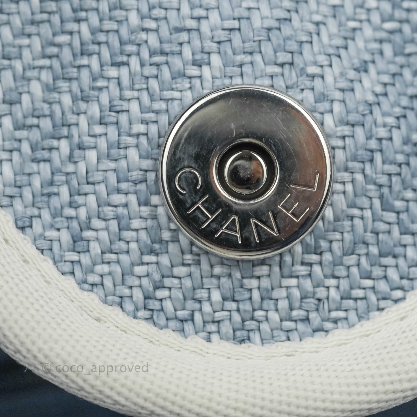 Chanel Large Deauville Light Blue Canvas Silver Hardware