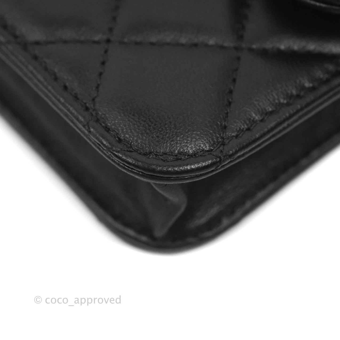 Chanel Mini Handle Flap Coin Purse With Chain Black Lambskin Gold Hardware