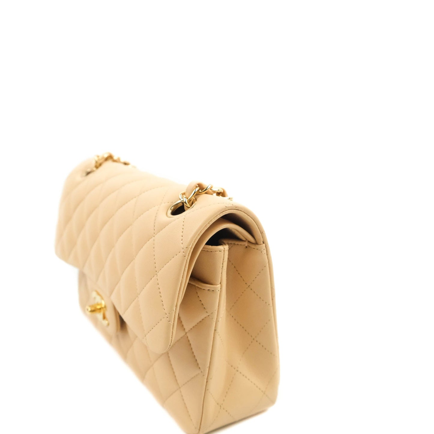 Chanel Classic Small S/M Quilted Flap Beige Lambskin Gold Hardware