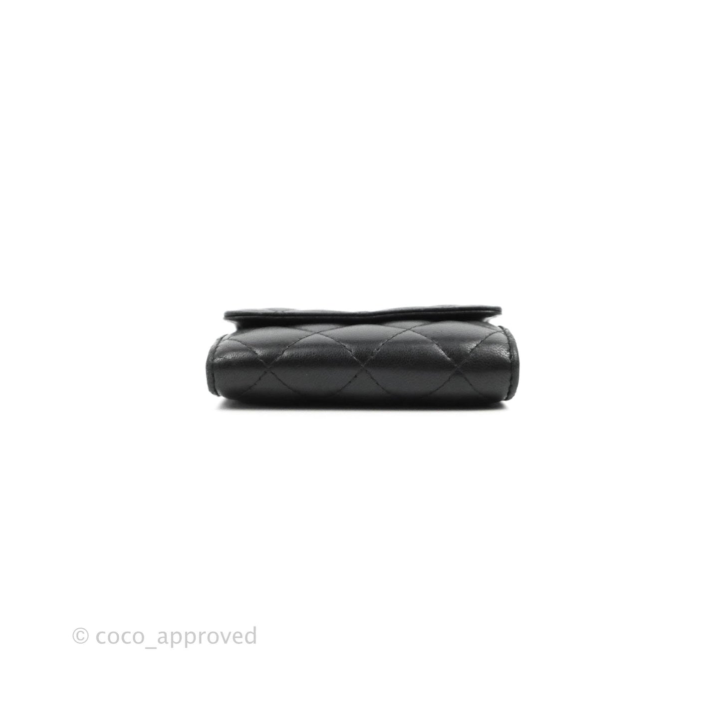 Chanel Quilted Small Flap Card Holder Black Lambskin Silver Hardware