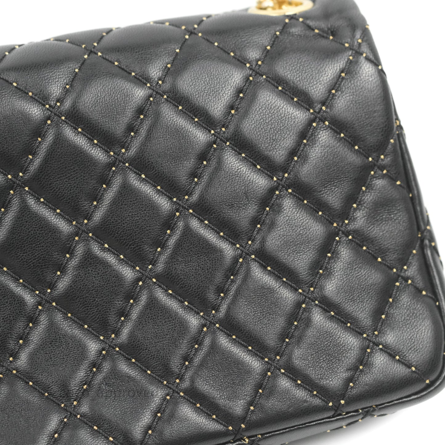 Chanel Quilted Stitched Flap Bag Lambskin Black Aged Gold Hardware 15A