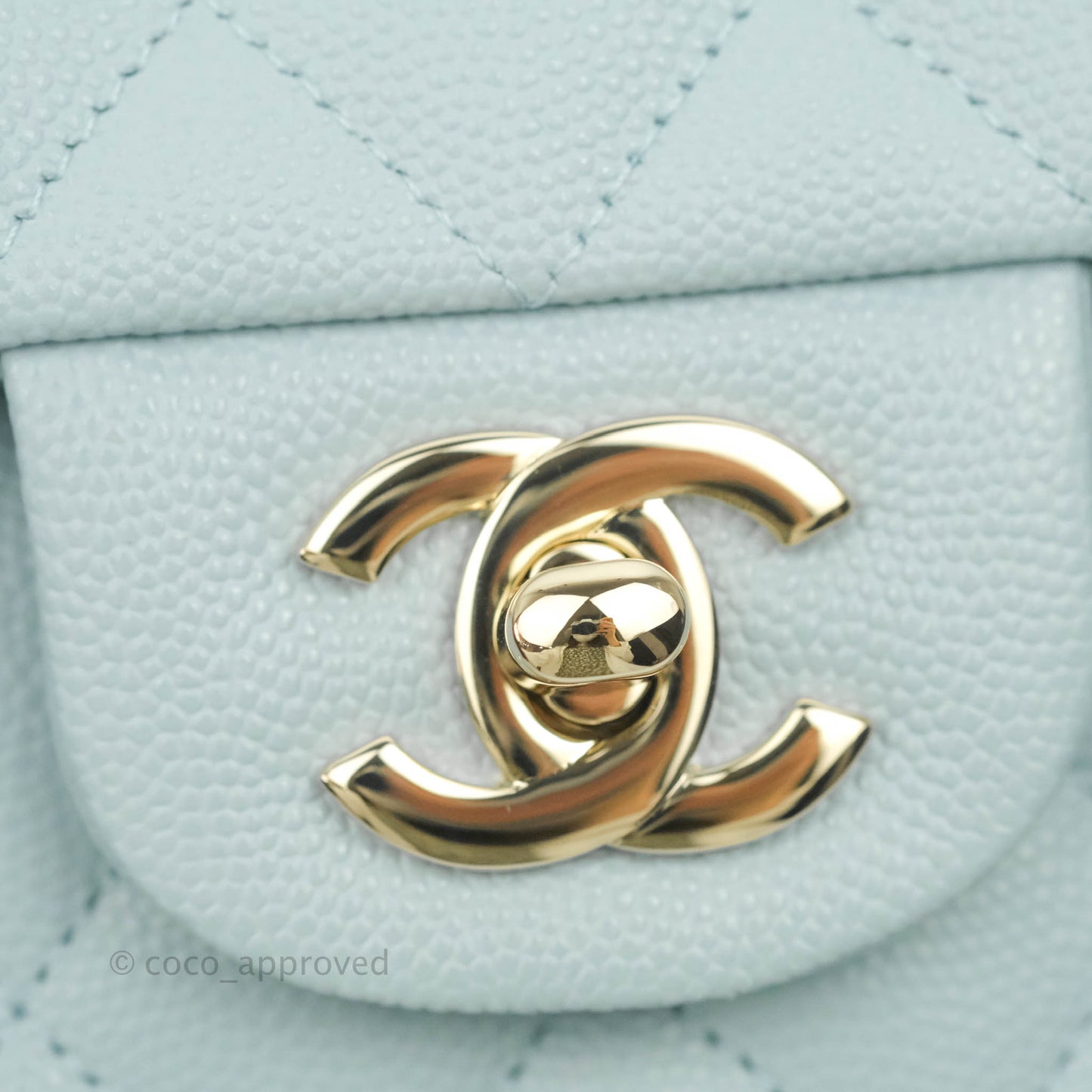 Chanel Small Classic Quilted Flap Light Blue Caviar Gold Hardware