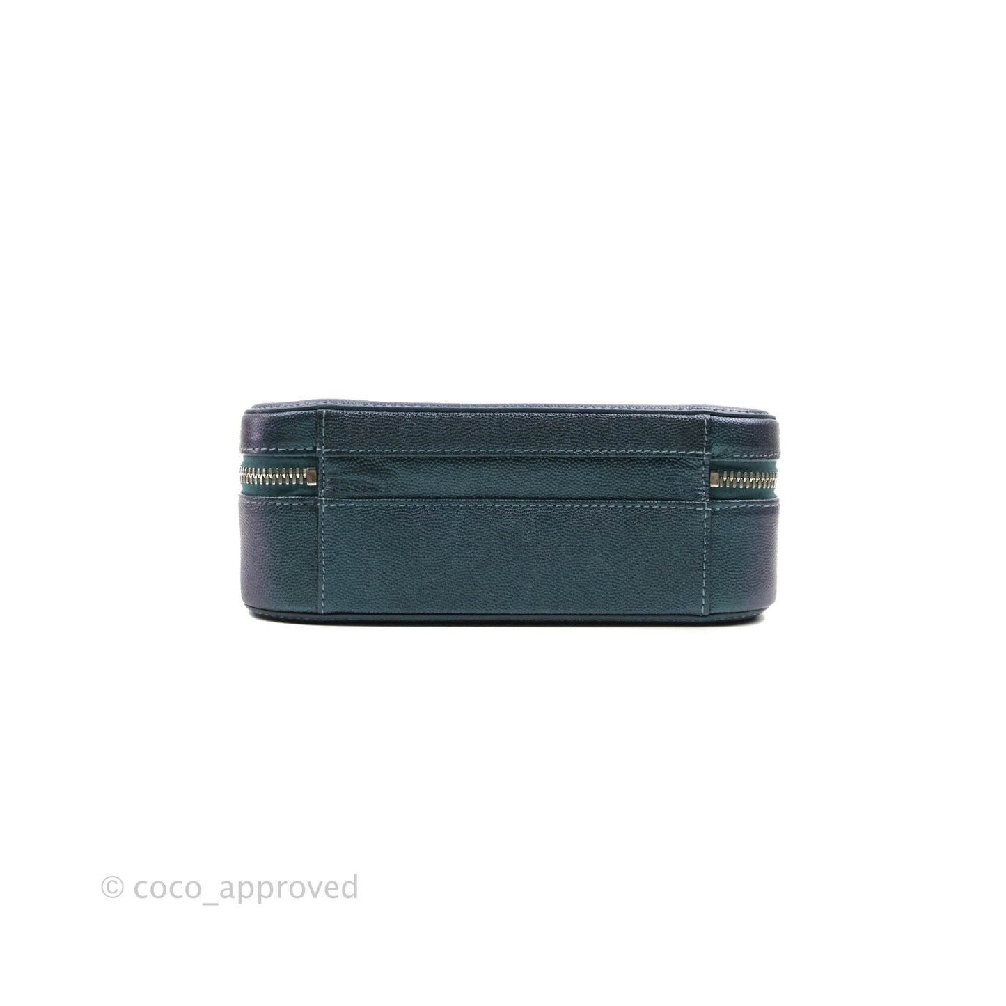 Chanel Quilted Medium CC Filigree Vanity Case Iridescent Dark Turquoise Caviar Rainbow Hardware
