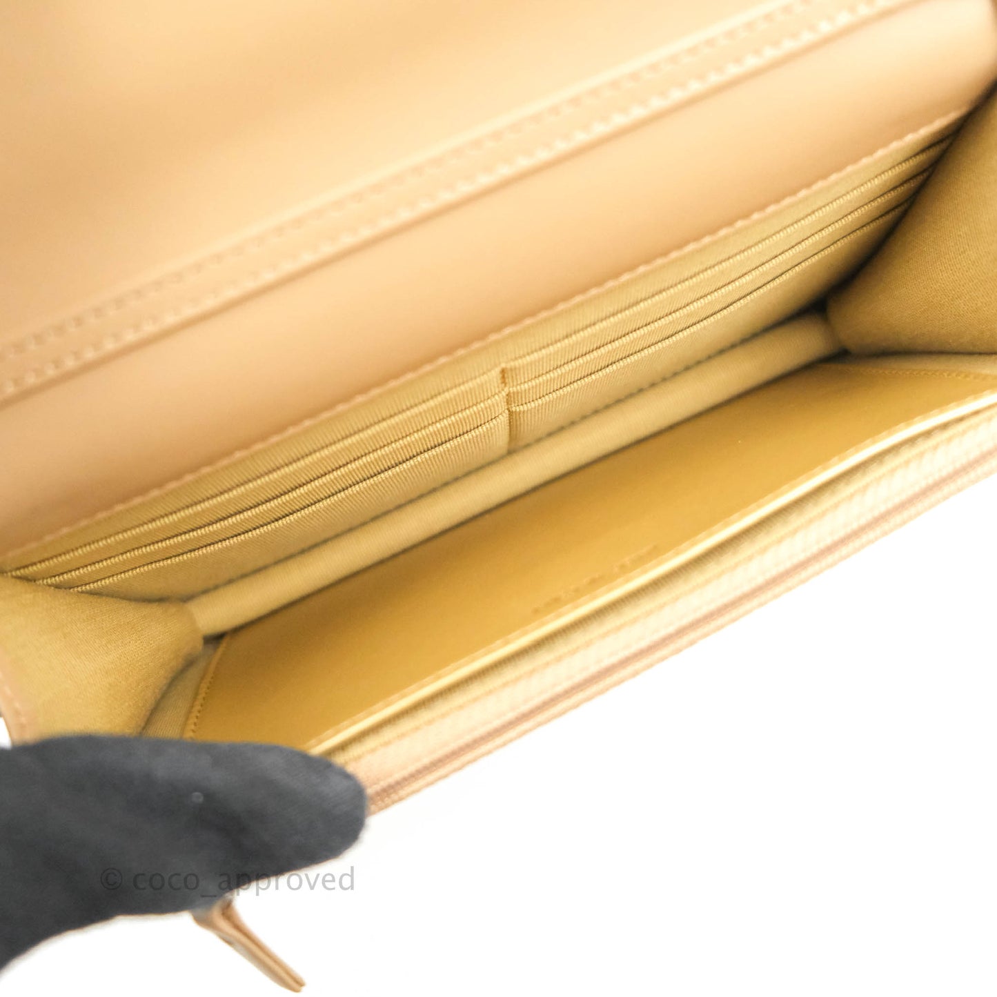 Chanel Quilted Pearl Crush Wallet on Chain WOC Beige Lambskin Aged Gold Hardware 22B