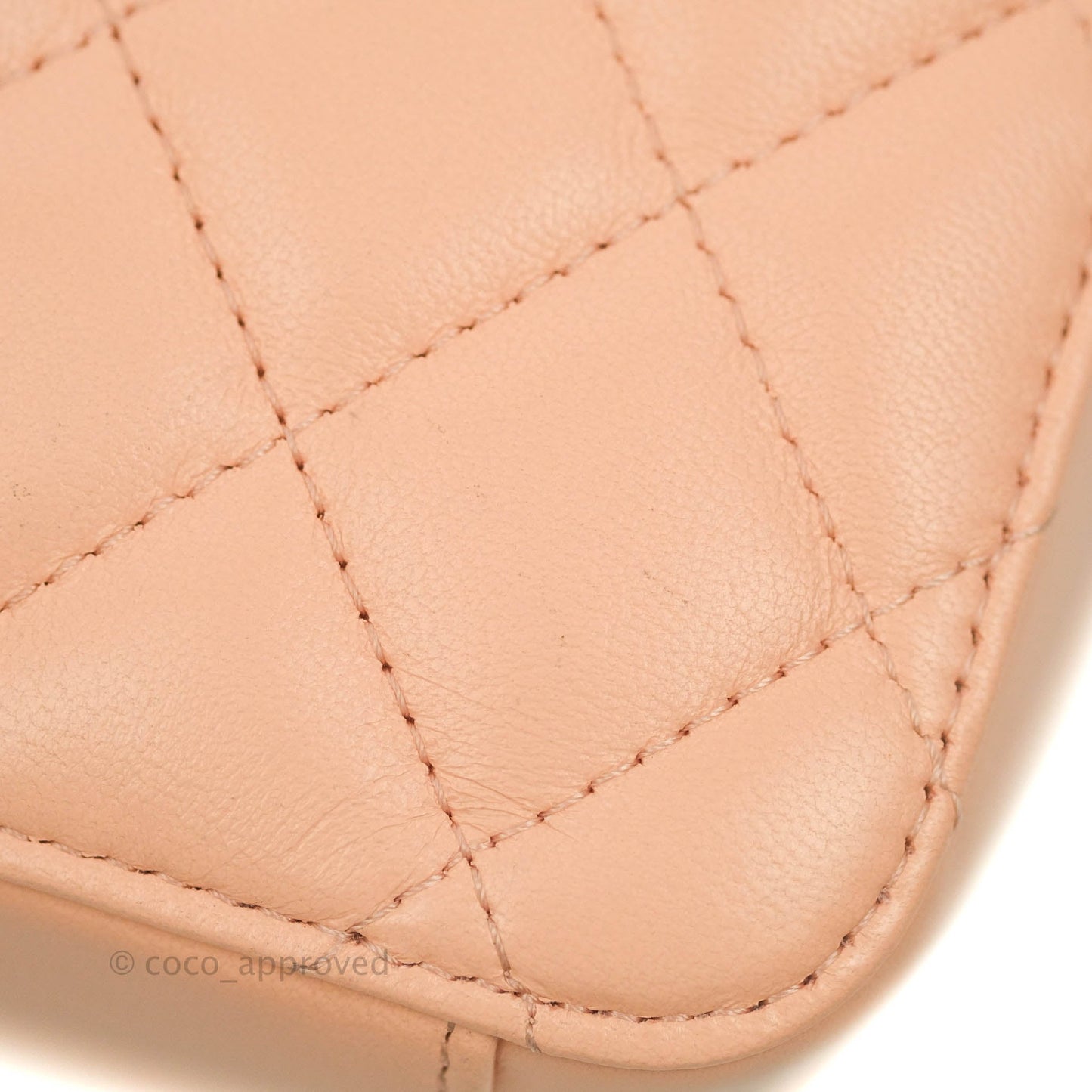 Chanel Mini Pearl Crush Quilted Camera Case Beige Pink Lambskin Aged Gold Hardware