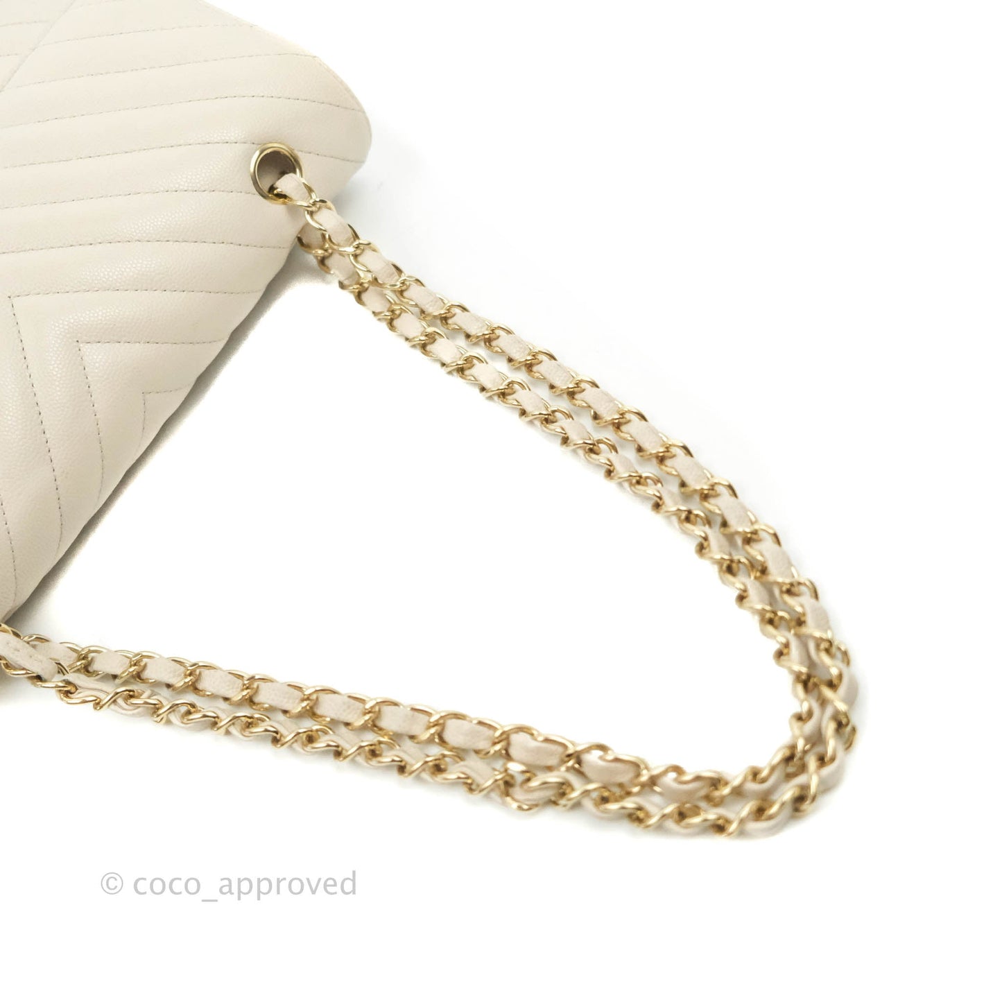Chanel Classic M/L Medium Double Flap Chevron Ivory Caviar Gold Hardware