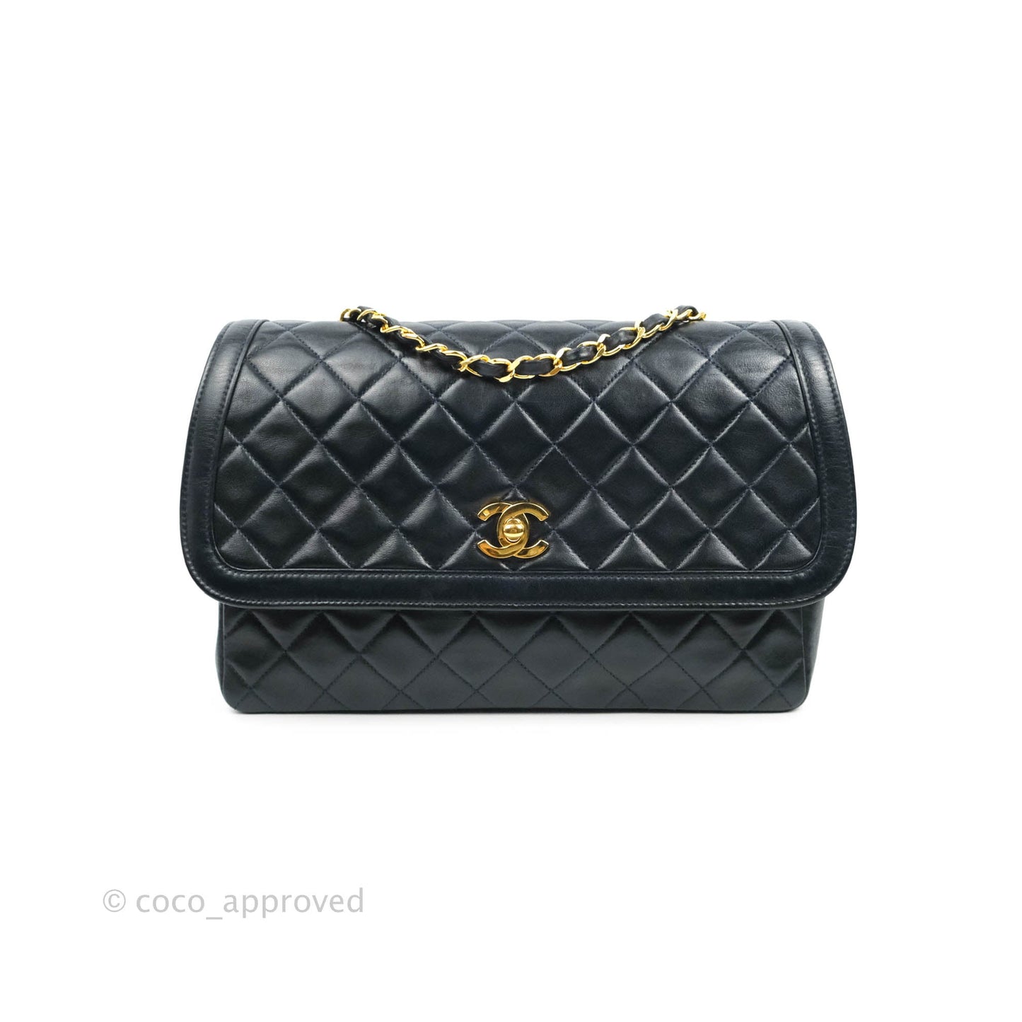 Chanel Vintage Quilted Flap Bag Navy Lambskin 24K Gold Hardware