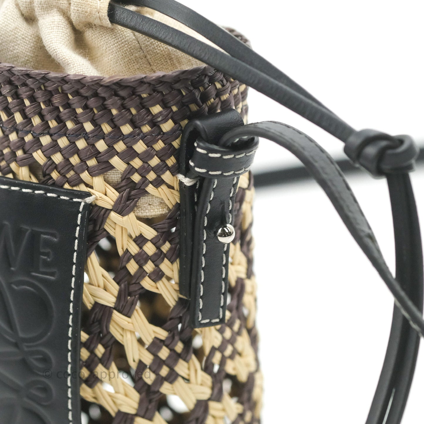 Loewe Cylinder Pocket In Raffia and Calfskin